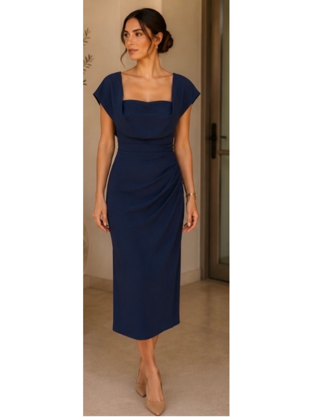 Carolina Herrera Midi Dress, Size 8, Navy Blue New with Tags Luxury!